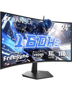 SANSUI 24 Inch Curved 160Hz Gaming Monitor,1500R Curved Gaming Monitor FHD 1080P Computer Monitor,MPRT 1ms Fast VA Display,Freesync,HDR,3000:1, HDMI2.0,DP1.4, VESA Support(ES-G24C1L HDMI Cable Incl.)
