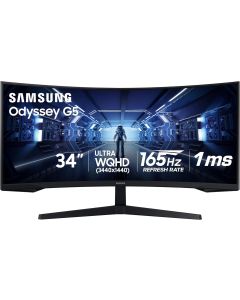 Samsung 34' Odyssey G5 Ultra-Wide Gaming Monitor with 1000R Curved Screen, 165Hz, 1ms, FreeSync Premium, Large Display, Eye Comfort, Multiple Ports, WQHD, LC34G55TWWNXZA, Black