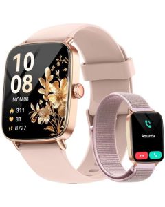 Smart Watch for Women, 1.85" HD Smartwatch Compatible iPhone/Samsung/Android (Answer/Make Calls), 100+ Sport Modes Fitness Tracker with Heart Rate/Sleep/SpO2 Monitor, IP68 Waterproof, with 2 Bands