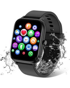 Smart Watch for Men Women Compatible with iPhone Samsung Android Phone 1.69 inch Full Touch Screen IP68 Waterproof Bluetooh Fitness Tracker Heart Rate/Sleep Monitor (Black)
