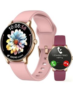 Smart Watch for Women, Ultra-Slim 1.32" AMOLED Answer/Make Call, 100+ Sport Modes, Female Health/HR/Sleep, 2 Straps, IP68 Waterproof, Fitness Tracker for iPhone Samsung Android