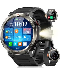 Military Smart Watch for Men(Answer/Make Calls),Outdoor Smartwatch with 100 Days Battery/Flashlight/Compass/Heart Rate/SpO2/Sleep Monitor/2 Straps, Rugged Fitness Watch for iPhone/Android Phones