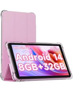 Android 14 Tablet with Case, 7 Inch 8GB RAM+32GB ROM/ 1TB Expandable Computer, 5MP Camera Tablets, 1.6Ghz Quad-core Processor, 3000mAH Battery Tablet PC, 5G WiFi, Games 7'' Android Laptop Pink