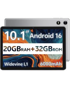 Android Tablet 10 Inch, Android 16 Tablet for Kids Adults, 20GB RAM 32GB Storage 1TB Expandable, Dual Cameras 8MP 2MP, 6000mAh Dual Speakers WiFi 6 Gray