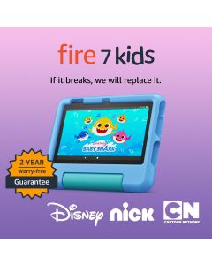 Amazon Fire 7 Kids tablet (newest model) ages 3-7. Top-selling 7" kids tablet on Amazon. Includes 6 months of ad-free and exclusive content, easy parental controls, 10-hr battery, 16 GB, Blue