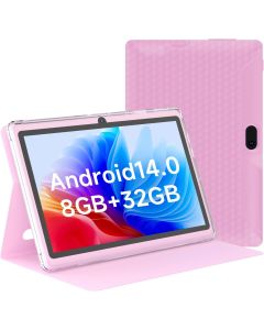 Tablet 7Inch Android 14.0 with Protective Case, 8GB(3+5GB Expand) RAM+ 32GB ROM, IPS Screen, Dual Camera, Bluetooth 5.0 WiFi Tab (Pink)