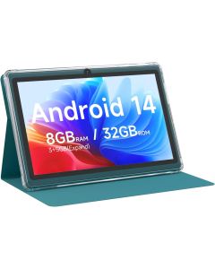 Android 14 Tablet 7 inch Tablets with Case, 8GB RAM 32GB ROM 1TB Expand, Quad-Core Processor Tablet PC, 1024 x 600 IPS Screen, Dual Camera, 3000mAh Battery, Bluetooth, WiFi, GMS, Widevine L1, Navy