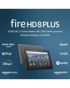 Amazon Fire HD 8 Plus tablet, 8” HD Display, 64 GB, 30% faster processor, 3GB RAM, wireless charging, (2022 release), Gray