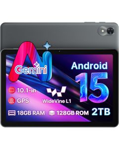Tablet The World's First Android 15 with Gemini AI,10.1 Inch 18GB RAM 128GB ROM 2TB TF, Speed Up to 2.0 GHZ,Widevine L1,5000mAh,FM Radio,WiFi6, GPS,Bluetooth,Travel Gift,Kids Space,YT Kids