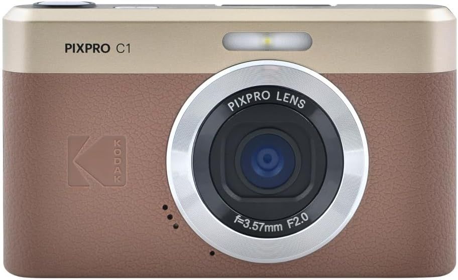 Kodak PIXPRO C1 Digital Camera, 13MP Compact Point & Shoot with 4X Digital Zoom, 26mm f/2.0 Wide Angle, 180 Degree Flip Screen, 1080p HD Video, Brown