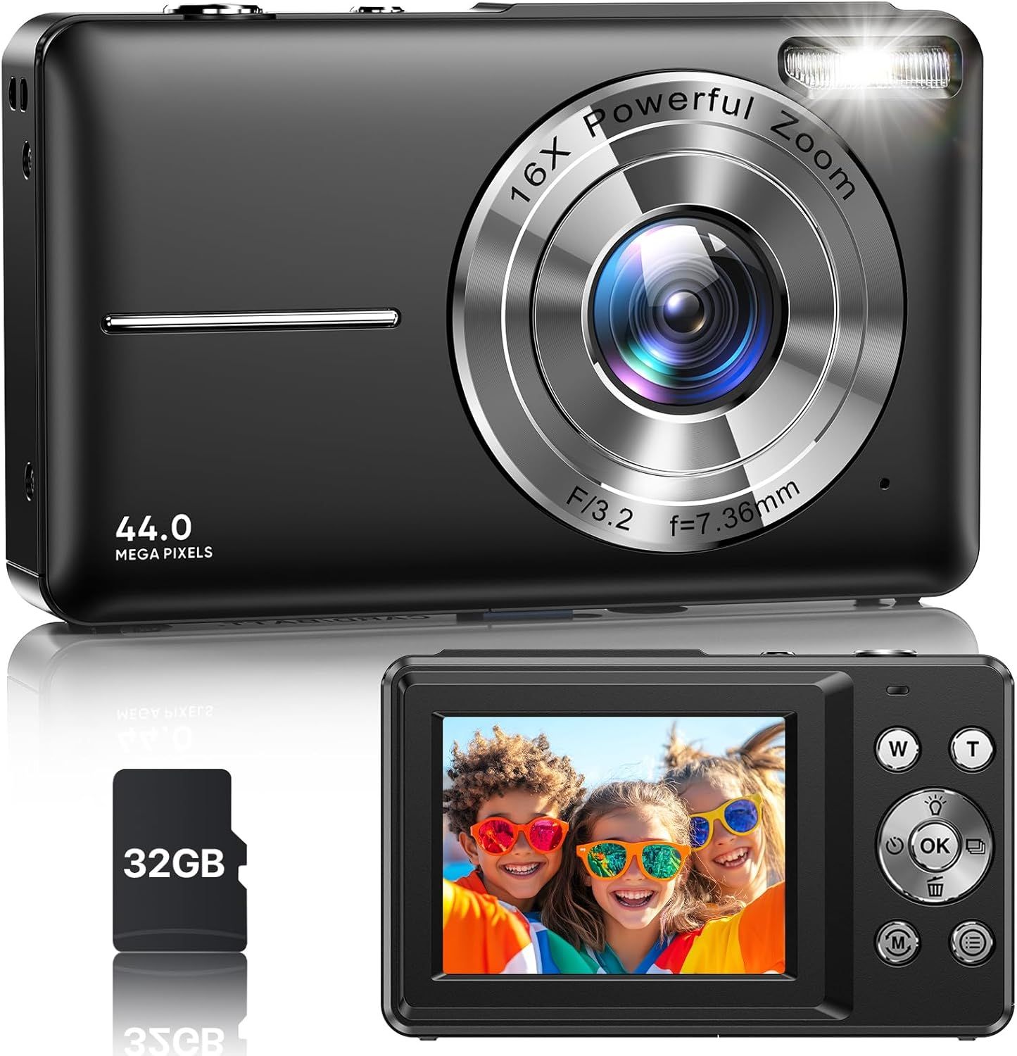 Digital Camera, Latest FHD 1080P Digital Camera for Teens with SD Card Anti Shake Point and Shoot Cameras Portable 16X Zoom Compact Small Cameras for Kids Boys Girls Seniors with Wrist Strap