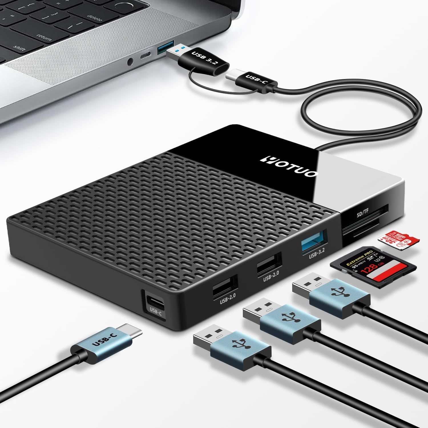 1TB External Hard Drive, USB C Multiport Hub HDD 7-in-1, USB 3.0, SD/TF Card Reader, Docking Station, Multi-Function HDD for Windows, Mac, Android, TV, iPhone 15/16/17, Laptop, Desktop, PC