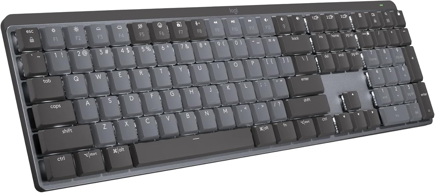 Logitech MX Mechanical Wireless Illuminated Performance Keyboard, Clicky Switches, Backlit Keys, Bluetooth, USB-C, macOS, Windows, Linux, iOS, Android, Metal