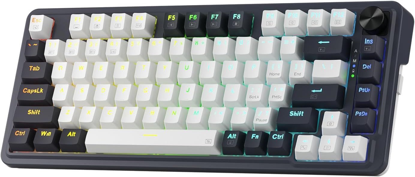 Redragon K673 PRO 75% Wireless Gasket RGB Gaming Keyboard, 3-Modes 81 Keys Compact Mechanical Keyboard Hot-Swap Socket, Dedicated Knob Control and 5-Layer Noise Dampening, Linear Red Switch