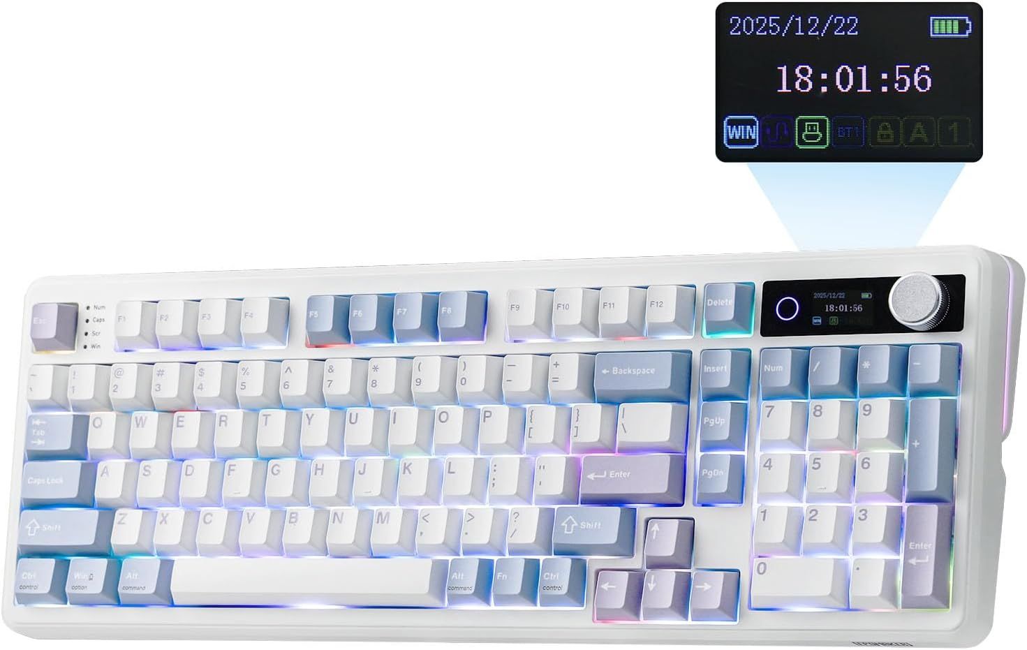 EPOMAKER TH99 PRO 96% Mechanical Keyboard with Screen & Knob, 10000mAh, 2.4Ghz/BT, Hot Swap, Custom Driver, RGB Backlight, PBT Keycap, Wireless Gaming Keyboard for PC/Mac (Blue&White, Creamy Jade)