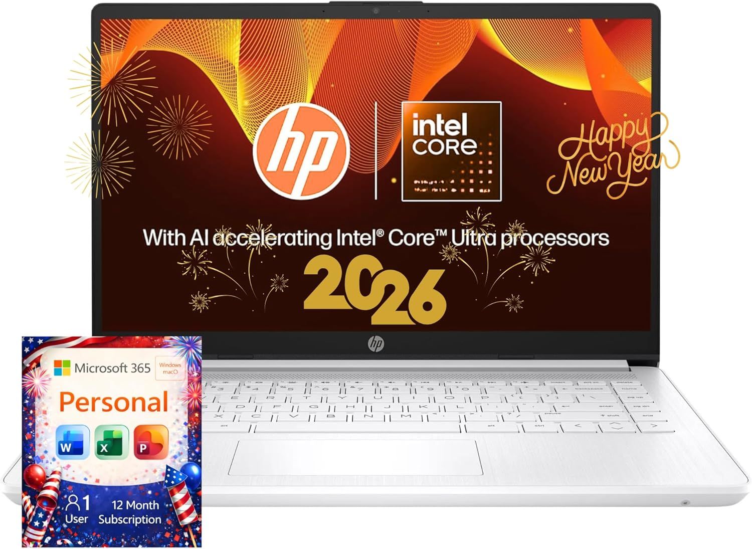 HP Business Laptop with Microsoft Office 365, 8GB RAM, 1TB OneDrive and 64GB SSD, Intel Processor, White | No Mouse, Fast Response, Long Battery Life, Good Value