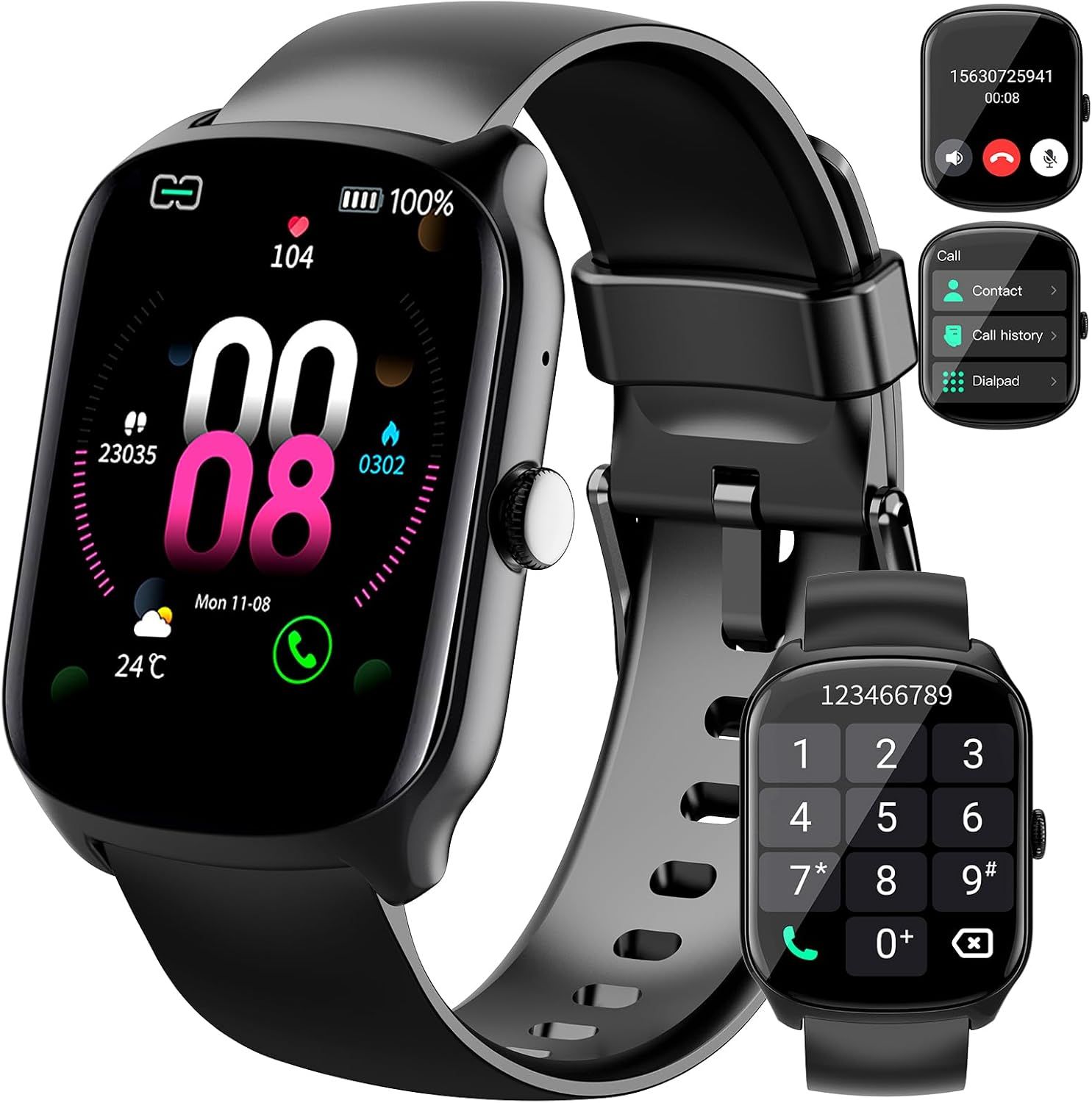 Smart Watch for Men Women, 1.95"HD Smartwatch (Dial/Answer Calls), Heart Rate/Sleep Monitor Fitness Smartwatch, Curved Screen Watches, 112+ Sports Modes Activity Trackers,IP68 Waterproof, Black