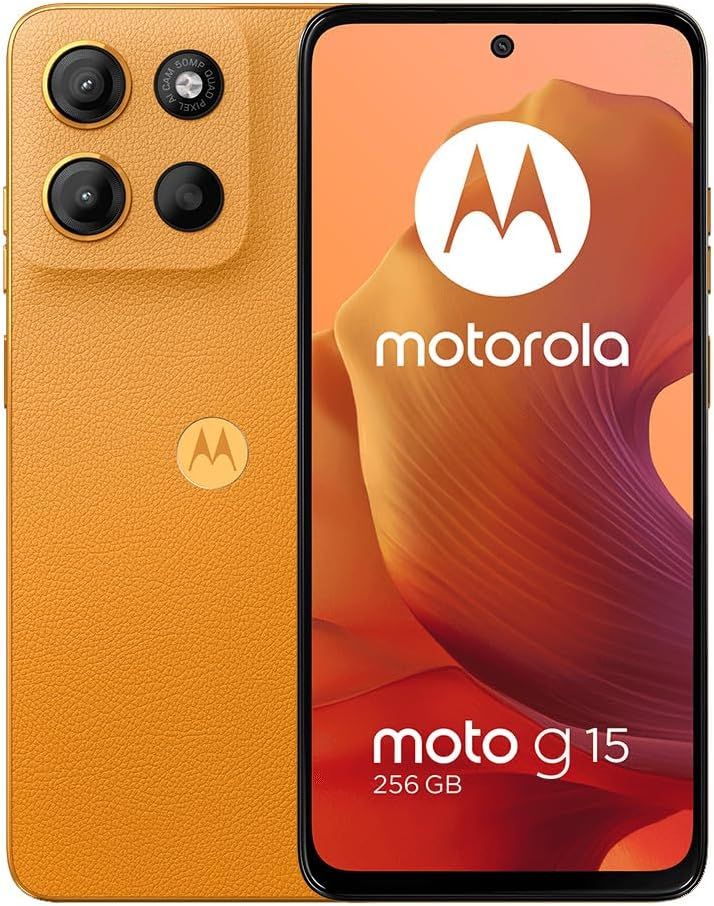 Motorola Moto G15 4G LTE (XT2521-2) 4+256GB Dual Sim | GSM Unlocked | International Model | for T-Mobile, Metro PCS, Mint & Tello - (Orange)