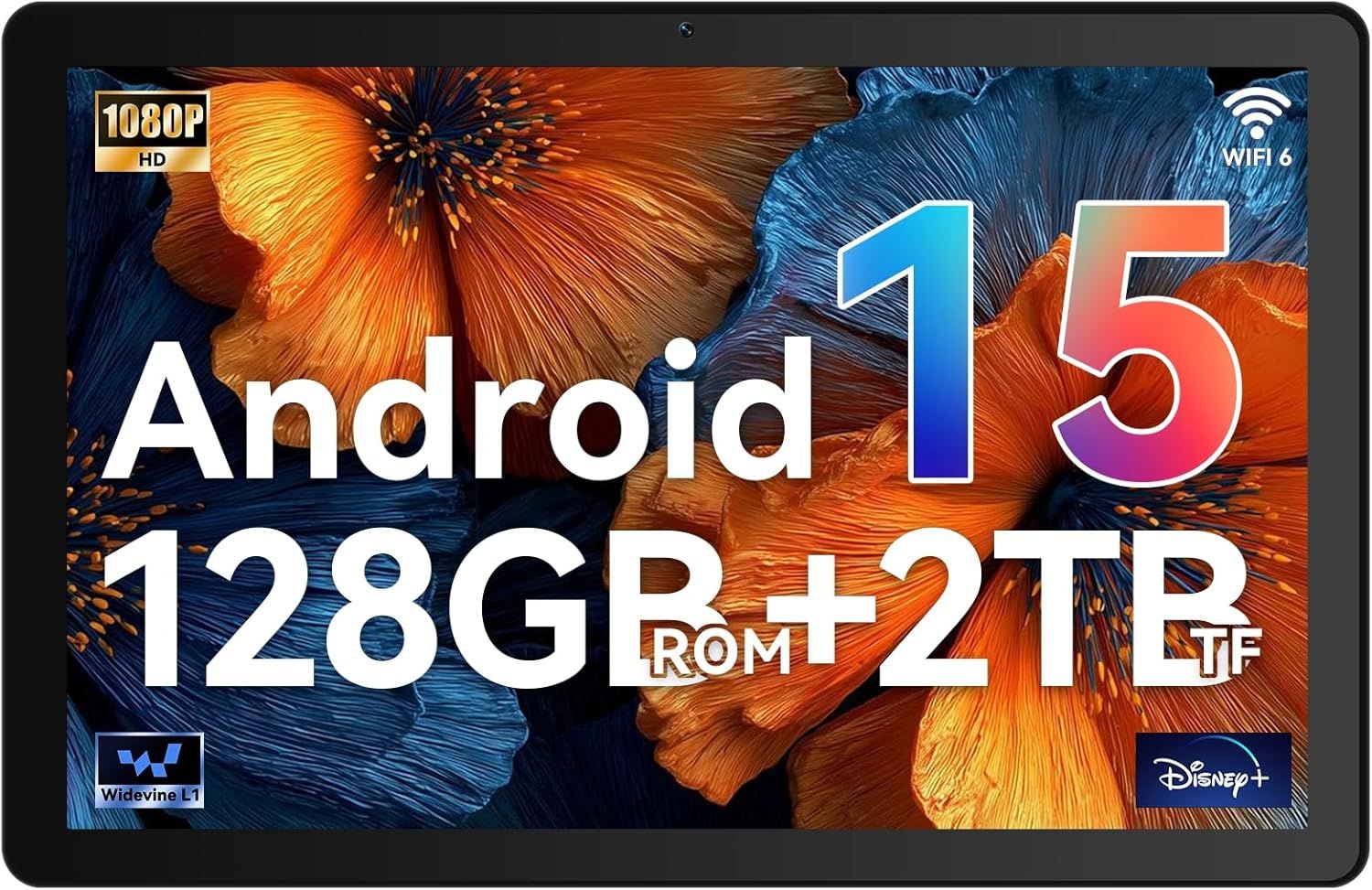 Tablet, 10 inch tablet Android 15 with Octa-core Processor, 30GB+128GB+2TB Expand, 6200mAh, 15W Fast Charge, 1280x800 HD IPS Screen, WiFi 6, BT 5.4, Dual Camera, Widevine L1 support, GMS Certified