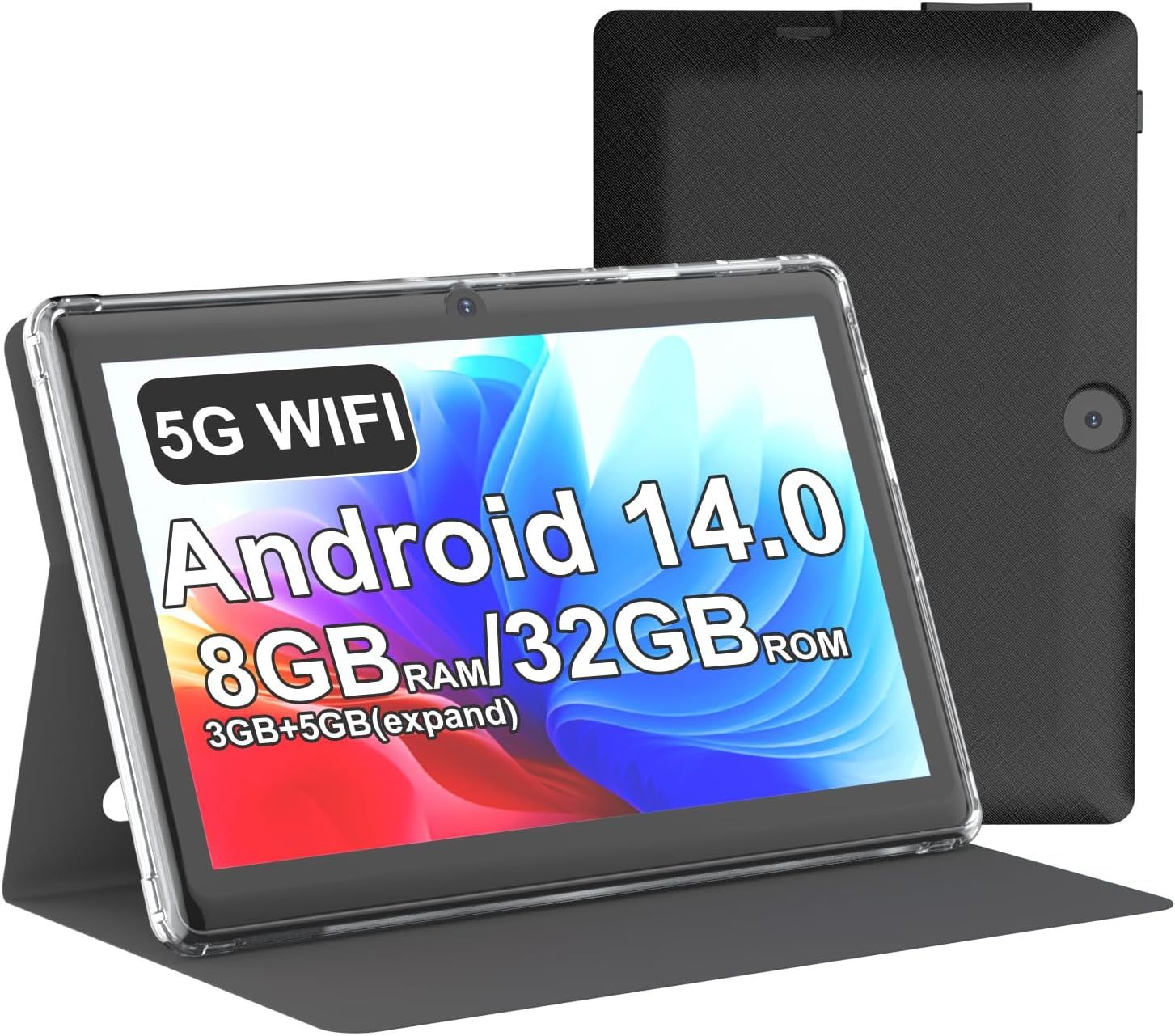Tablet 7Inch Android 14.0 with Protective Case,3GBRAM+ 32GB ROM, IPS Screen, Dual Camera, Bluetooth 5.0 WiFi Tab (Black)