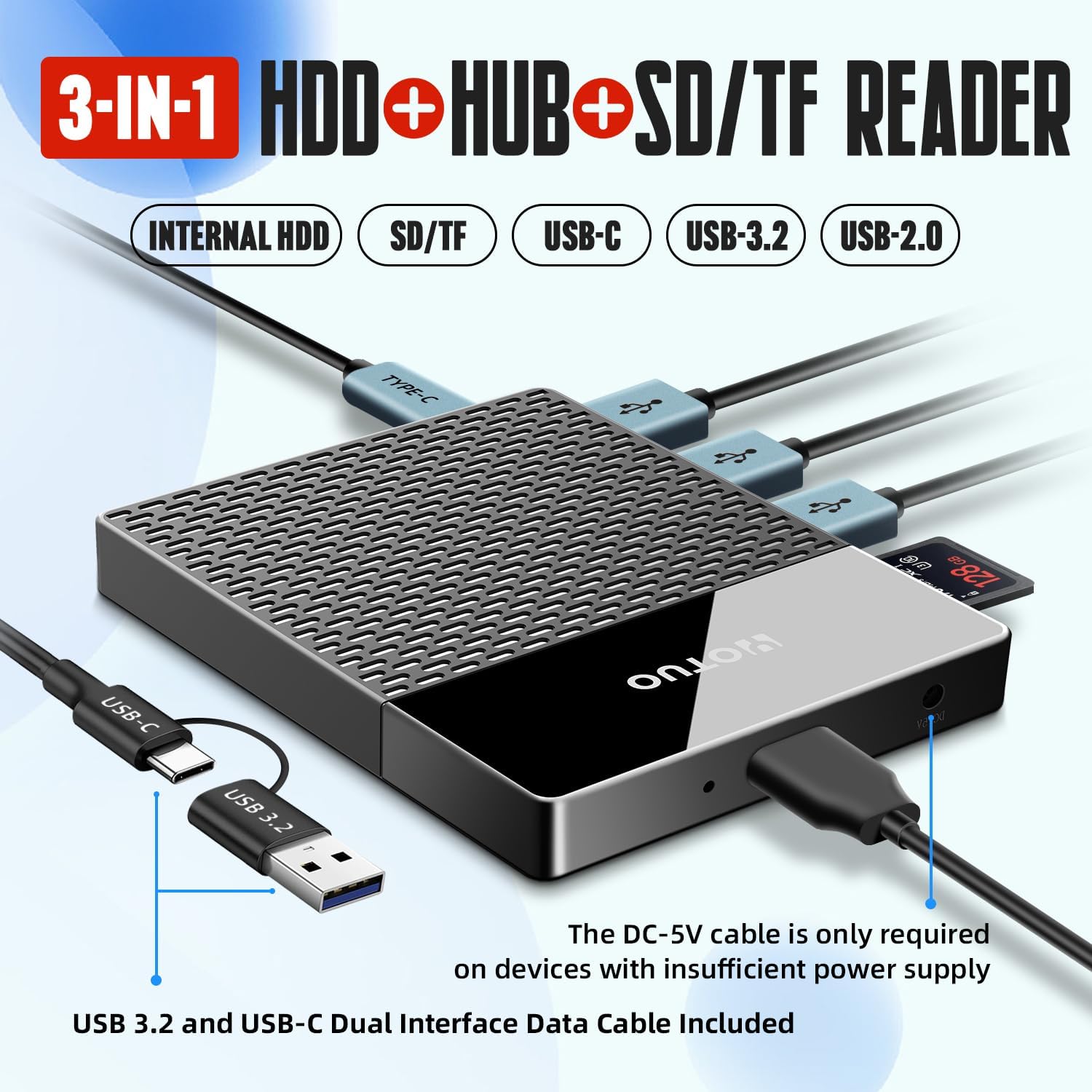 1TB External Hard Drive, USB C Multiport Hub HDD 7-in-1, USB 3.0, SD/TF Card Reader, Docking Station, Multi-Function HDD for Windows, Mac, Android, TV, iPhone 15/16/17, Laptop, Desktop, PC