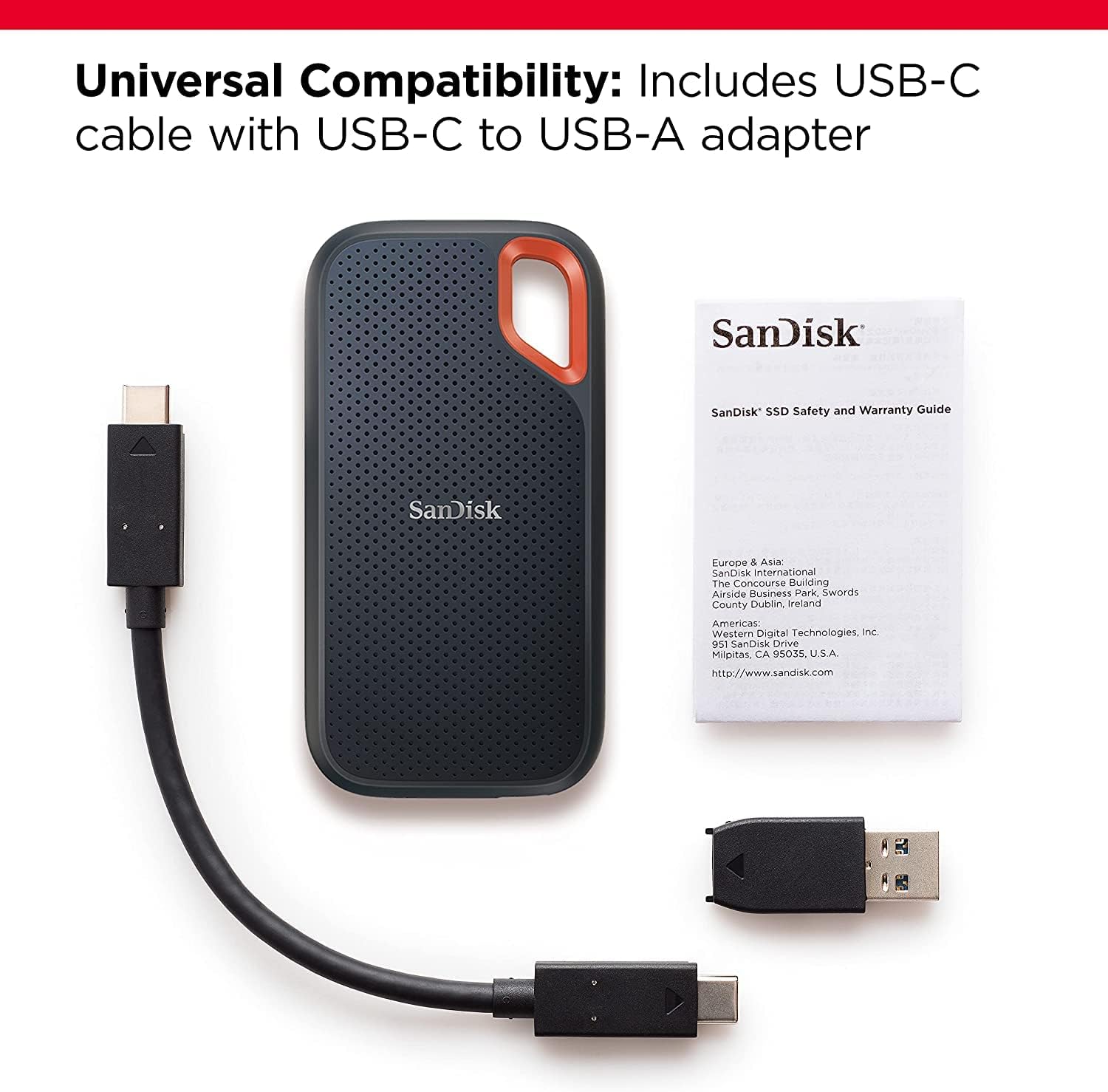SANDISK 1TB Extreme Portable SSD - Up to 1050MB/s, USB-C, USB 3.2 Gen 2, IP65 Water and Dust Resistance, Updated Firmware - External Solid State Drive - SDSSDE61-1T00-G25