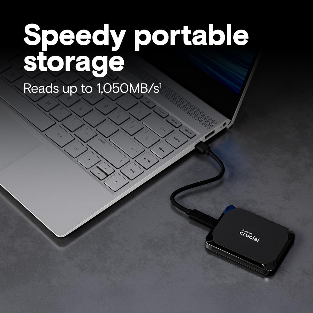 Crucial X9 4TB Portable SSD, Up to 1050MB/s, USB 3.2 USB-C, External Solid State Drive, Compatible with Windows, Mac, & Android, Reliable Storage for Games, Files, & Backups, Black - CT4000X9SSD902