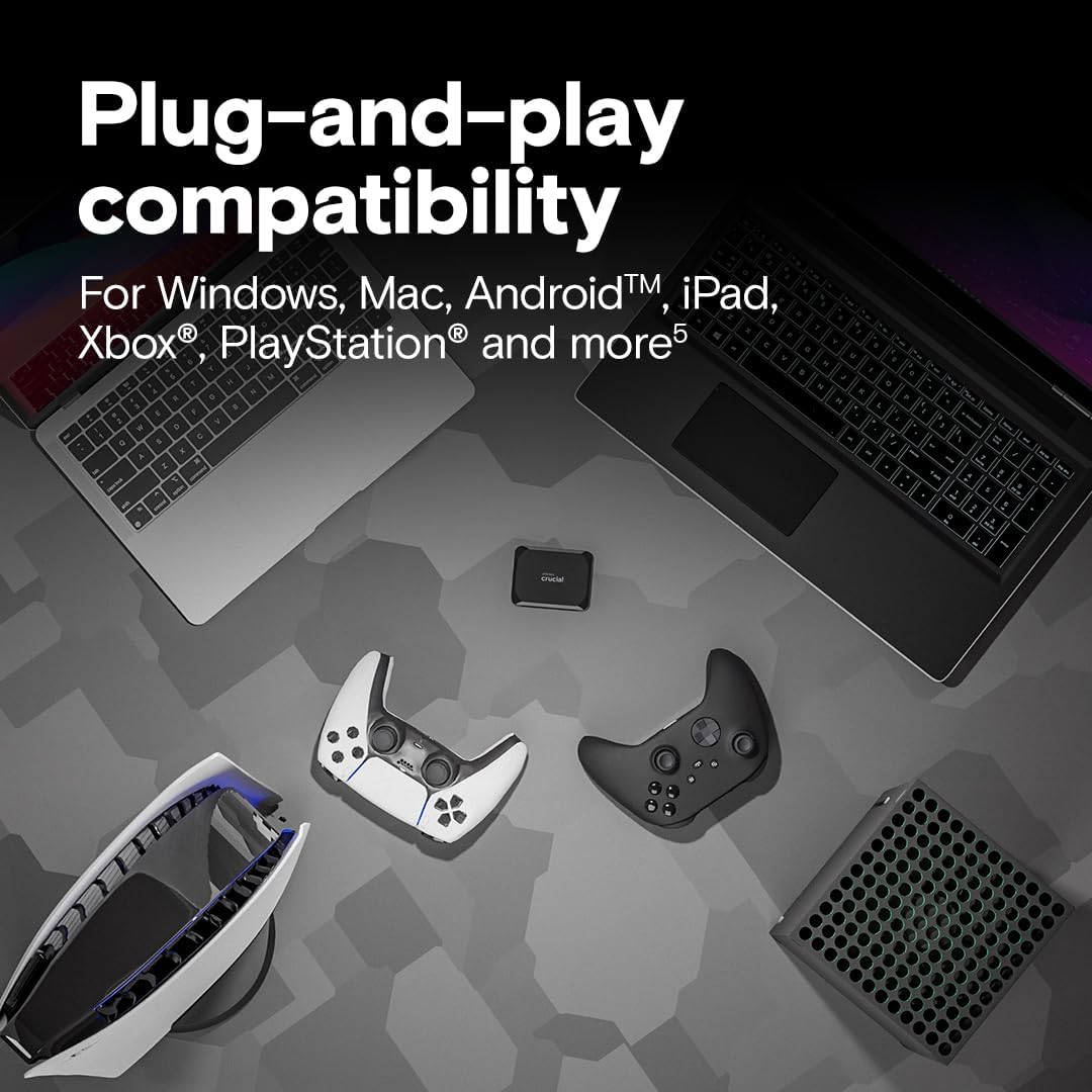 Crucial X9 4TB Portable SSD, Up to 1050MB/s, USB 3.2 USB-C, External Solid State Drive, Compatible with Windows, Mac, & Android, Reliable Storage for Games, Files, & Backups, Black - CT4000X9SSD902