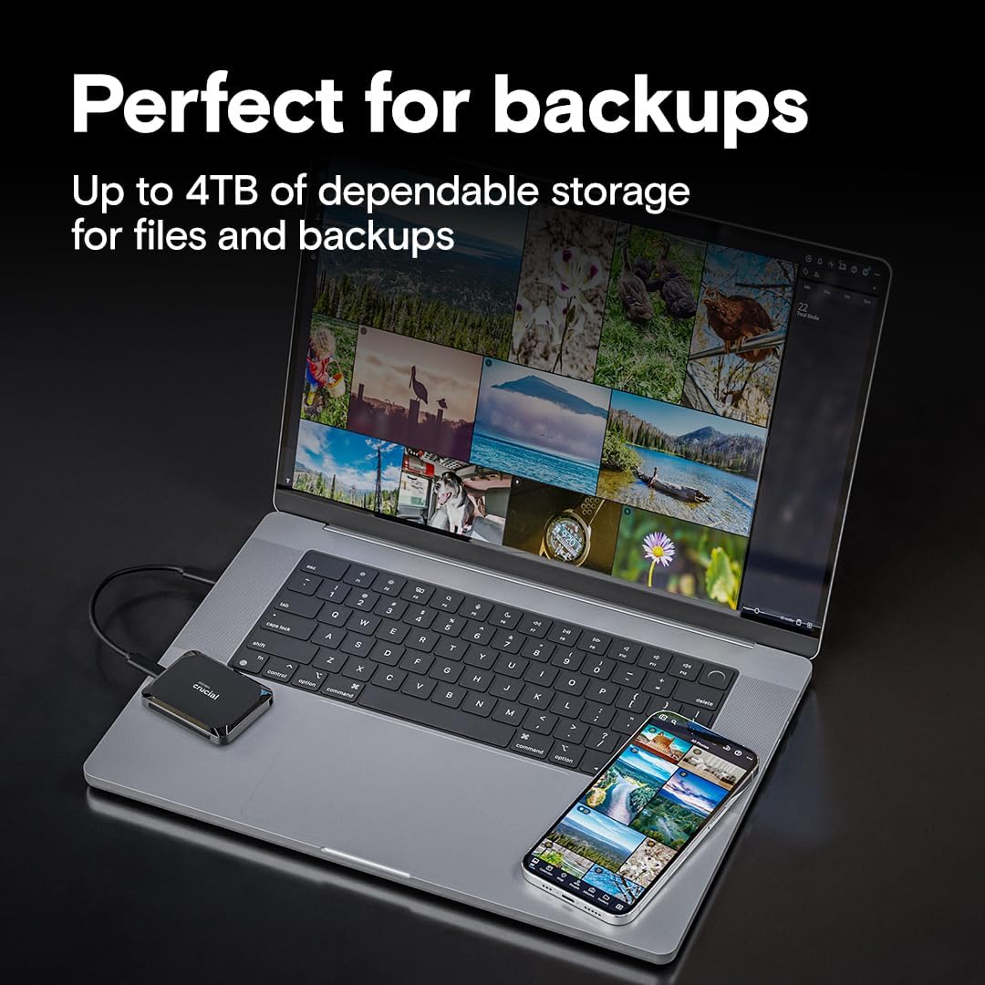 Crucial X9 4TB Portable SSD, Up to 1050MB/s, USB 3.2 USB-C, External Solid State Drive, Compatible with Windows, Mac, & Android, Reliable Storage for Games, Files, & Backups, Black - CT4000X9SSD902