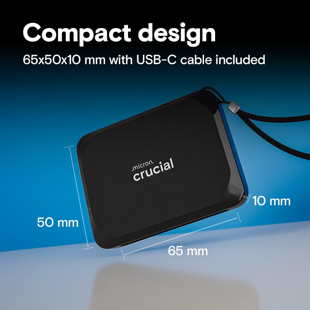 Crucial X9 4TB Portable SSD, Up to 1050MB/s, USB 3.2 USB-C, External Solid State Drive, Compatible with Windows, Mac, & Android, Reliable Storage for Games, Files, & Backups, Black - CT4000X9SSD902
