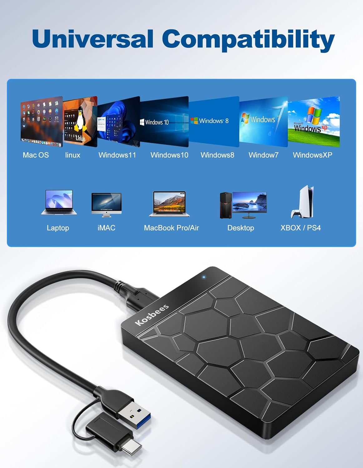 1 TB External Hard Drives,Portable Hard Drive for Windows,Ultra Slim External HDD Store Compatible with PC, MAC,Laptop,PS4, Xbox one, Xbox 360;Plug and Play Ready