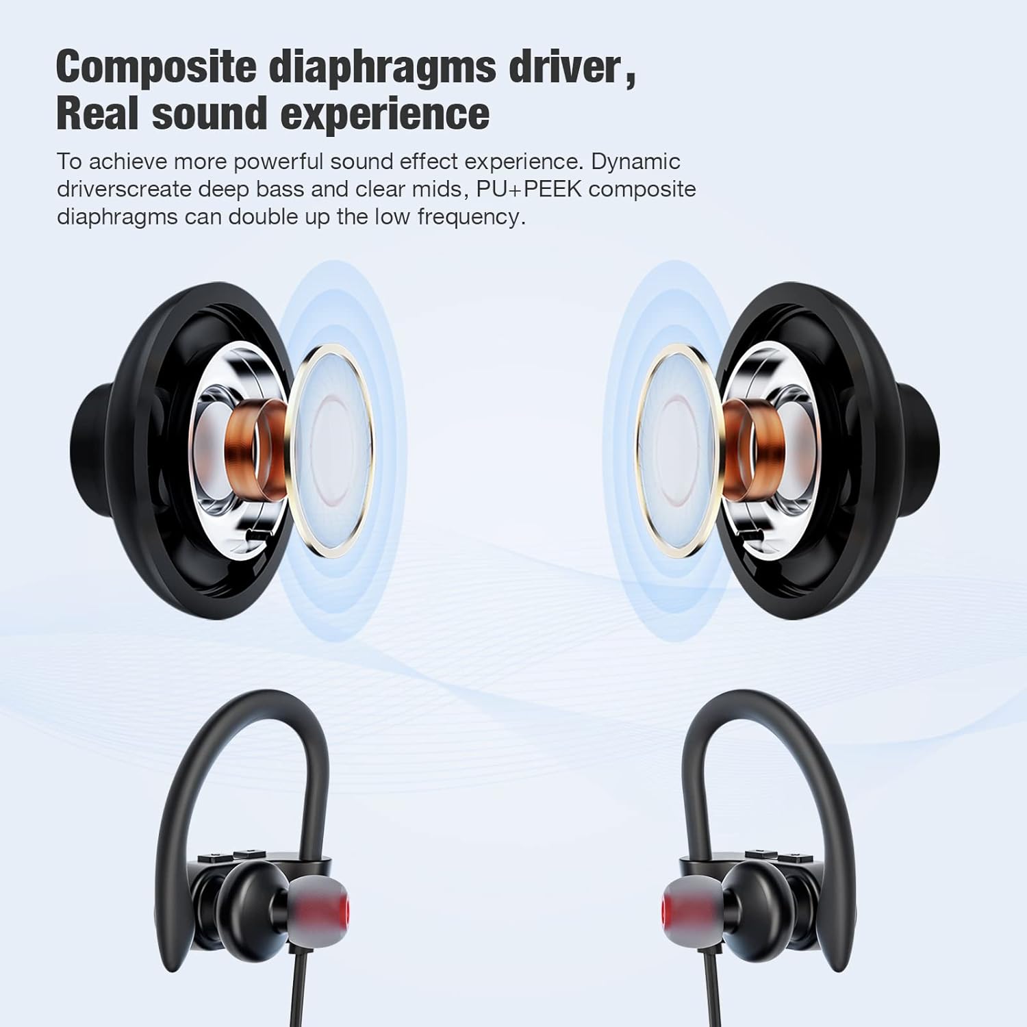 JOYWISE Bluetooth Wireless Headphones 16H Playtime Earbuds with Mic Stereo in-Ear Earphones, IPX7 Waterproof Sports Sound Isolation Headsets for Running, Gym, Workout