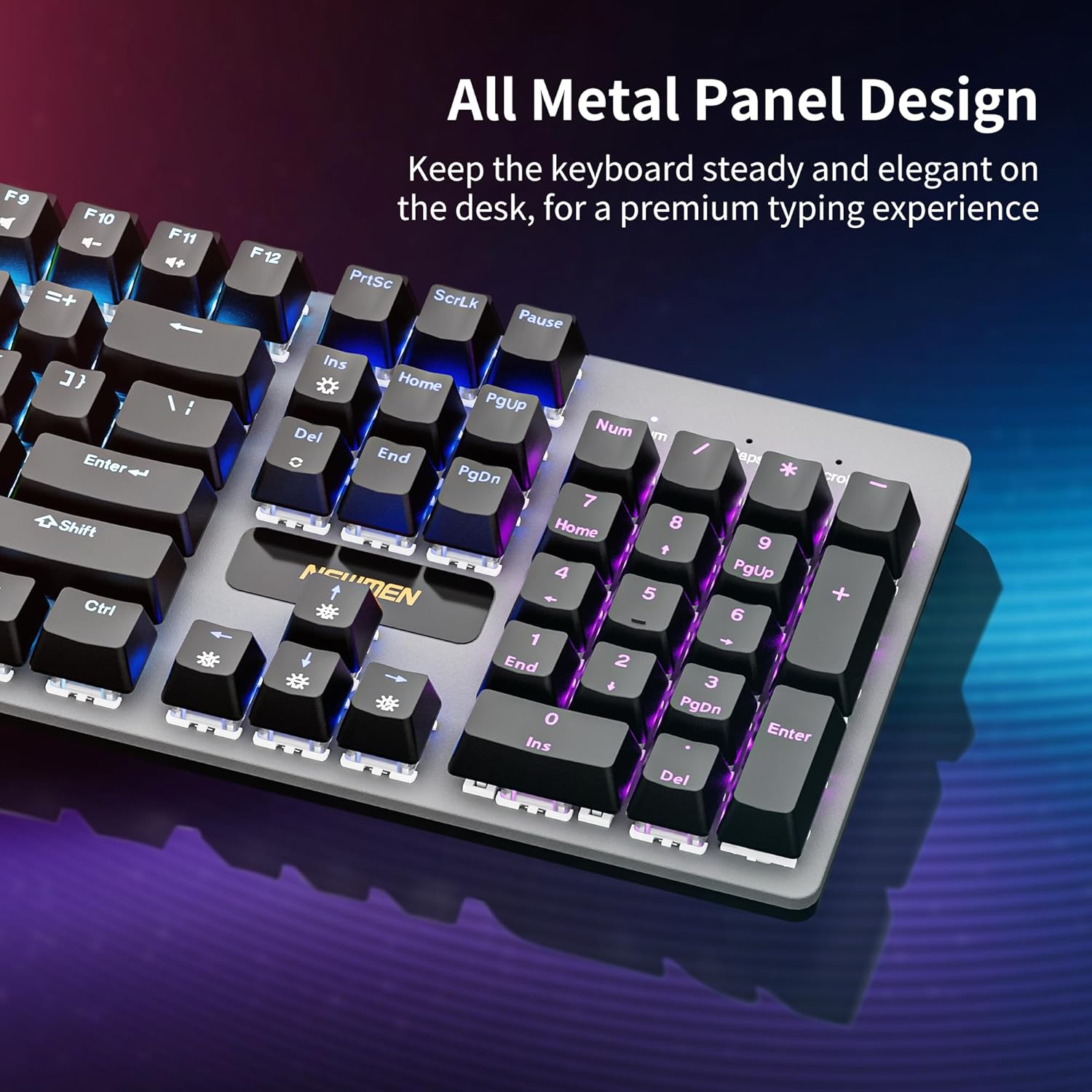 Newmen GM325Pro Mechanical Keyboard,104 Keys Rainbow LED Backlit Wired Gaming Keyboards,Hot-Swap Metal Panel ABS Black Keycaps Gaming Mechanical Keyboard for Windows Laptop PC Linear Red Switches