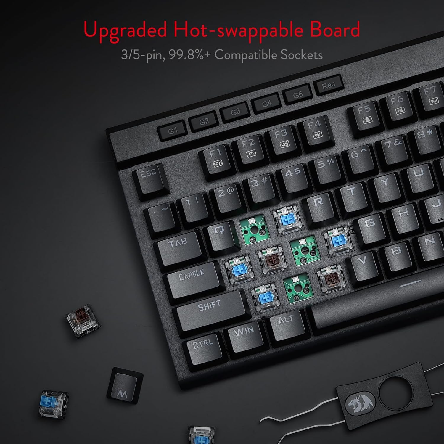 Redragon K580 VATA RGB LED Backlit Mechanical Gaming Keyboard with Macro Keys & Dedicated Media Controls, Hot-Swappable Socket, Onboard Macro Recording (Blue Switches)