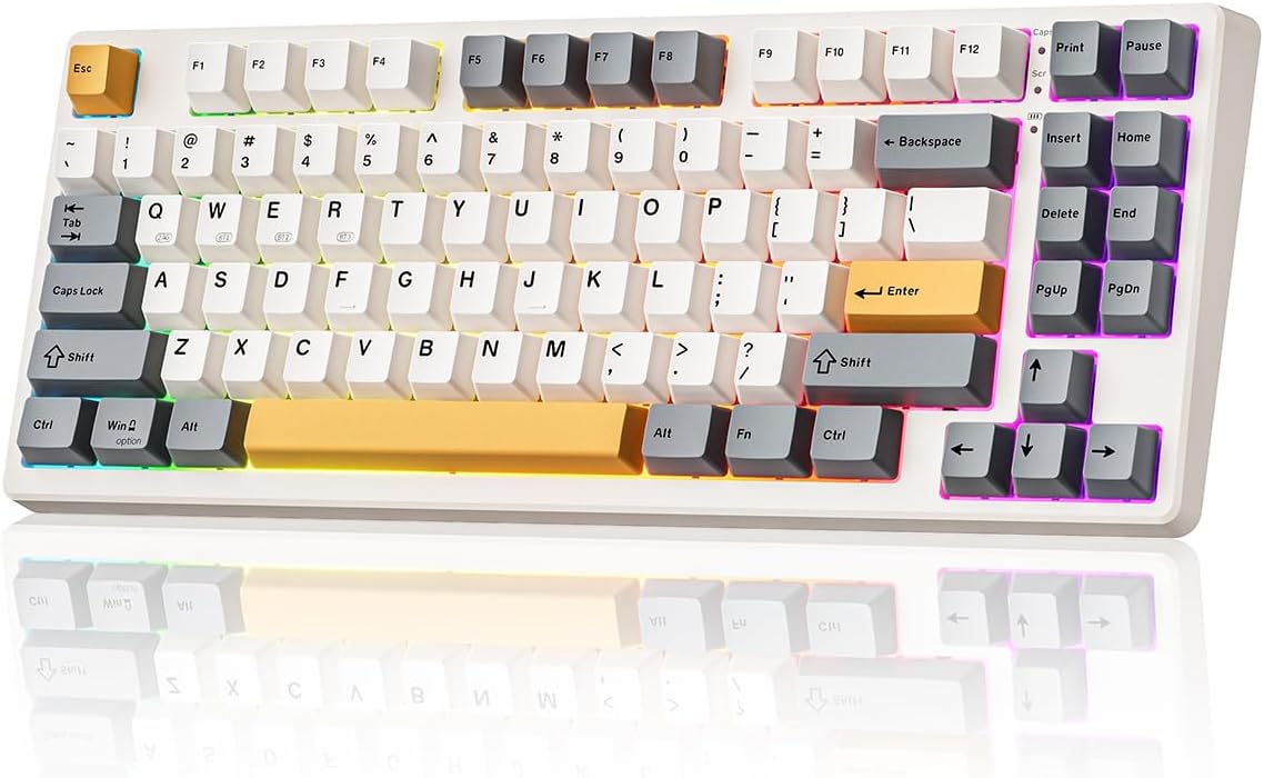 KN85 Wireless Mechanical Gaming Keyboard, 75% Layout with RGB Backlit, Custom Hot Swappable, Creamy Sound, Bluetooth/2.4GHz/USB-C Compatible with Windows/Mac/PC(Retro Beige,Linear Switch)