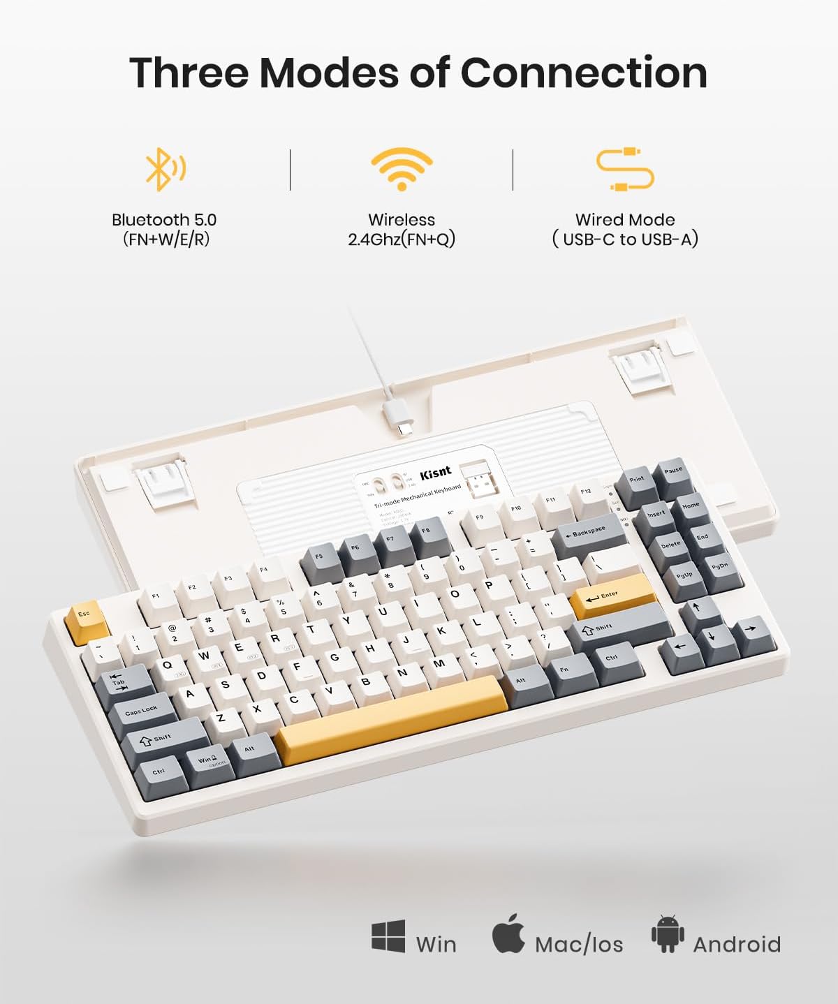KN85 Wireless Mechanical Gaming Keyboard, 75% Layout with RGB Backlit, Custom Hot Swappable, Creamy Sound, Bluetooth/2.4GHz/USB-C Compatible with Windows/Mac/PC(Retro Beige,Linear Switch)
