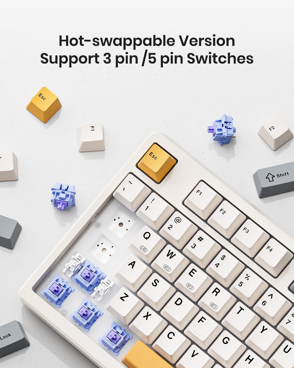 KN85 Wireless Mechanical Gaming Keyboard, 75% Layout with RGB Backlit, Custom Hot Swappable, Creamy Sound, Bluetooth/2.4GHz/USB-C Compatible with Windows/Mac/PC(Retro Beige,Linear Switch)