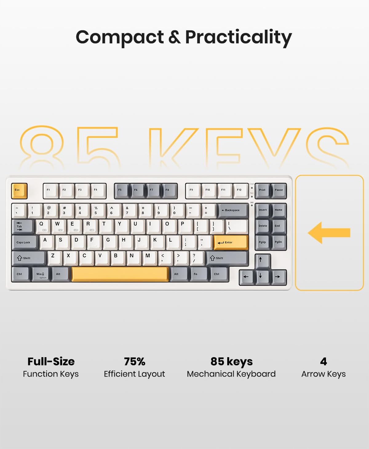 KN85 Wireless Mechanical Gaming Keyboard, 75% Layout with RGB Backlit, Custom Hot Swappable, Creamy Sound, Bluetooth/2.4GHz/USB-C Compatible with Windows/Mac/PC(Retro Beige,Linear Switch)