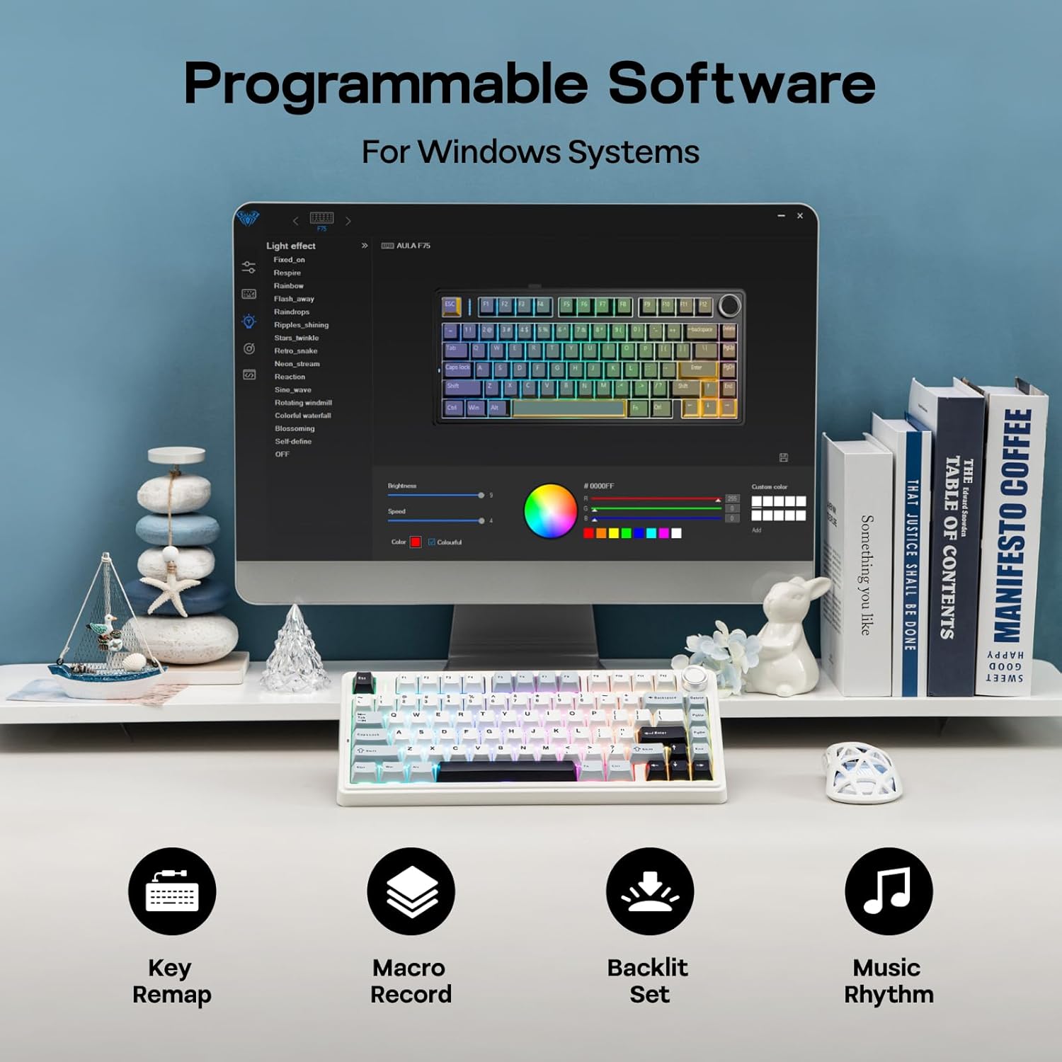 EPOMAKER x Aula F75 Gasket Mechanical Keyboard, 75% Wireless Hot Swappable Gaming Keyboard with Five-Layer Padding&Knob, BT/2.4GHz/USB-C, RGB (Light Blue, LEOBOG Reaper Switch)
