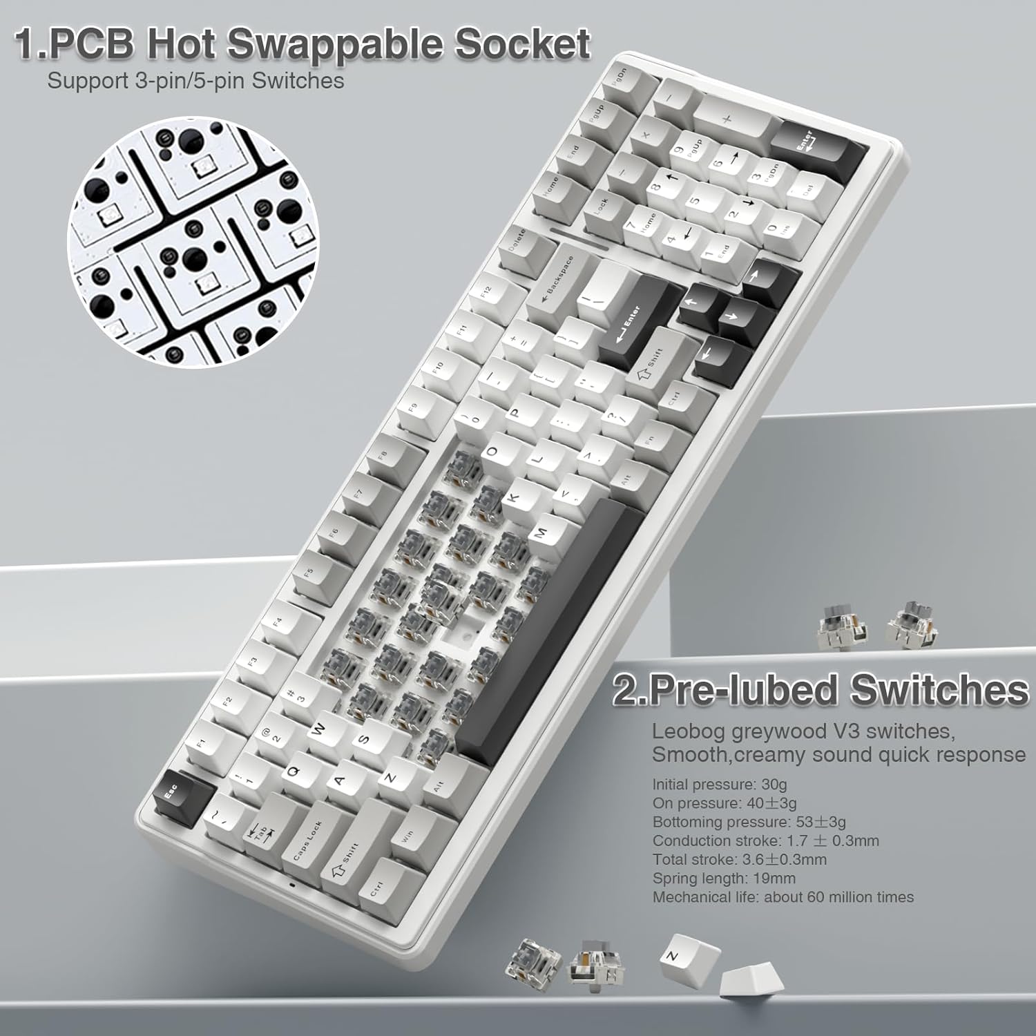 AULA F99 Wireless Mechanical Keyboard,Tri-Mode BT5.0/2.4GHz/USB-C Hot Swappable Custom Keyboard,Pre-lubed Linear Switches,RGB Backlit Computer Gaming Keyboards for PC/Tablet/PS/Xbox