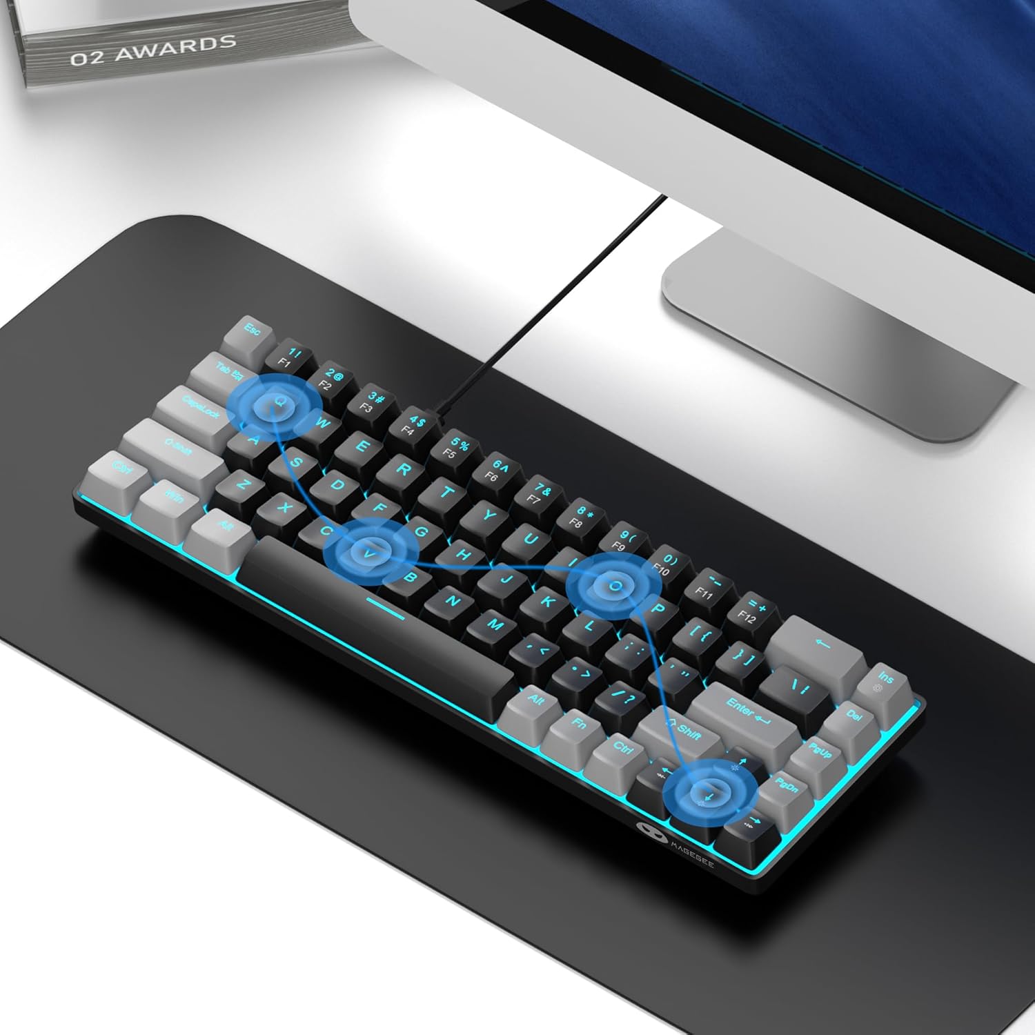 MageGee Portable 60% Mechanical Gaming Keyboard, MK-Box LED Backlit Compact 68 Keys Mini Wired Office Keyboard with Red Switch for Windows Laptop PC Mac - Black/Grey