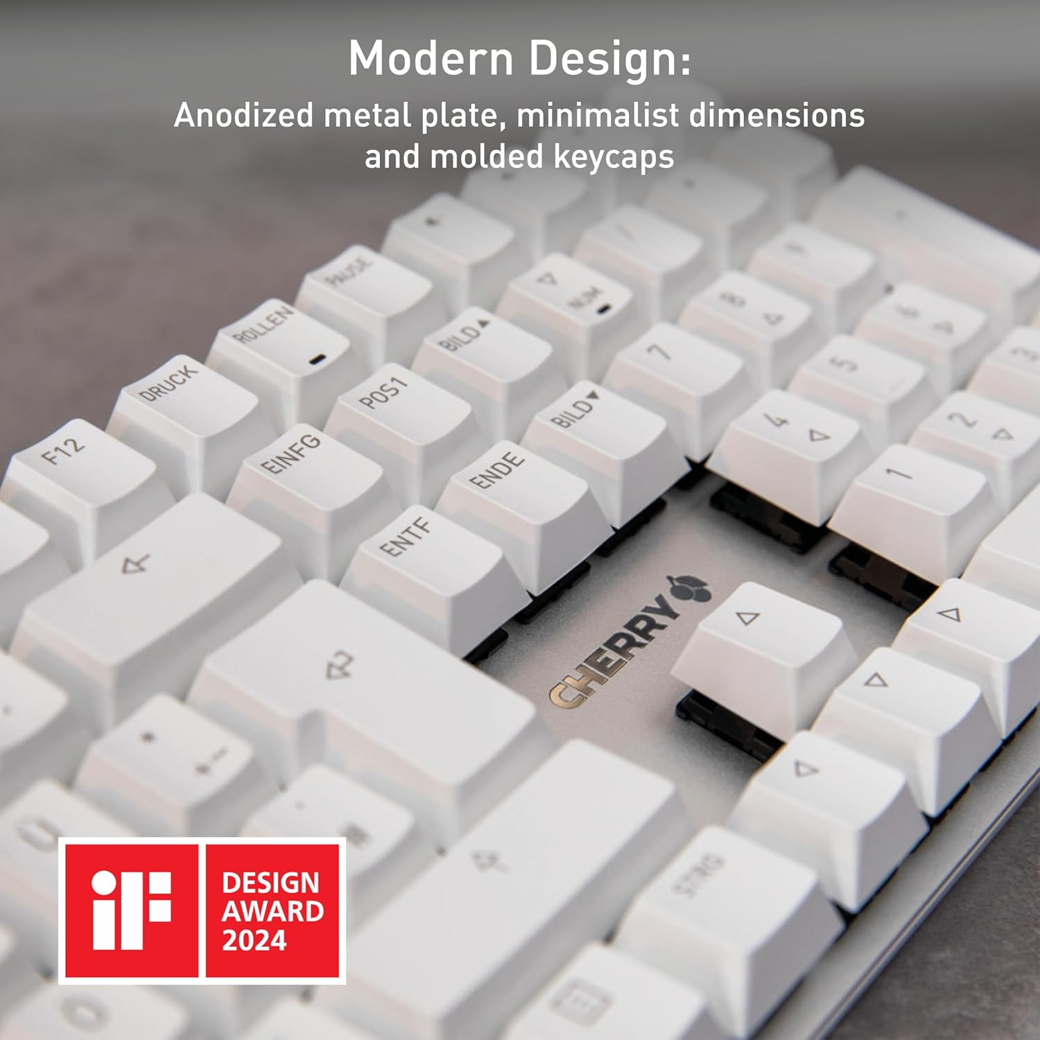 Cherry KC 200 MX, Wired Mechanical Office Keyboard, Modern Design with Elegant Aluminum Surface, USB-A Connection, MX2A Silent RED Switches, Black/Bronze
