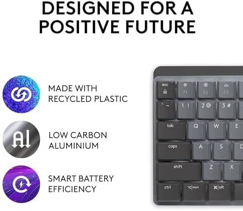 Logitech MX Mechanical Wireless Illuminated Performance Keyboard, Clicky Switches, Backlit Keys, Bluetooth, USB-C, macOS, Windows, Linux, iOS, Android, Metal