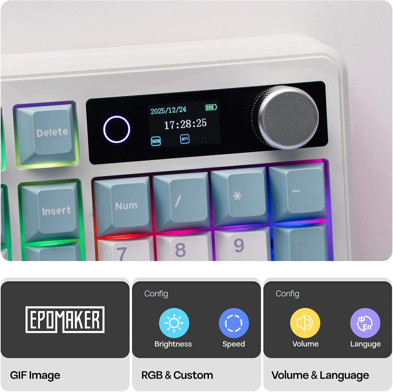 EPOMAKER TH99 PRO 96% Mechanical Keyboard with Screen & Knob, 10000mAh, 2.4Ghz/BT, Hot Swap, Custom Driver, RGB Backlight, PBT Keycap, Wireless Gaming Keyboard for PC/Mac (Blue&White, Creamy Jade)