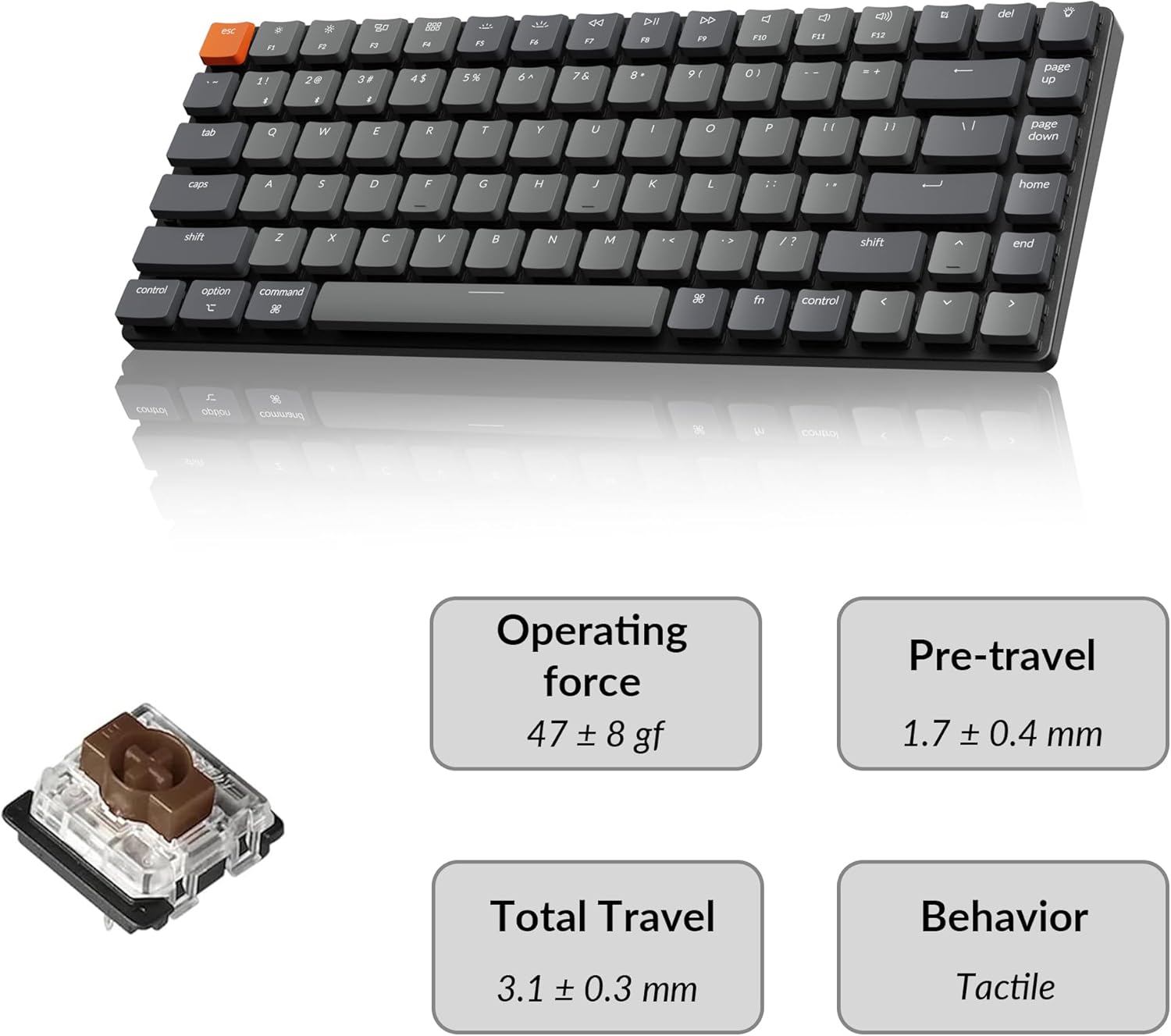 Keychron K3 Version 2, 84 Keys Ultra-Slim Wireless Bluetooth/USB Wired Mechanical Keyboard with White LED Backlit, Low-Profile Keychron Mechanical Brown Switch Compatible with Mac Windows