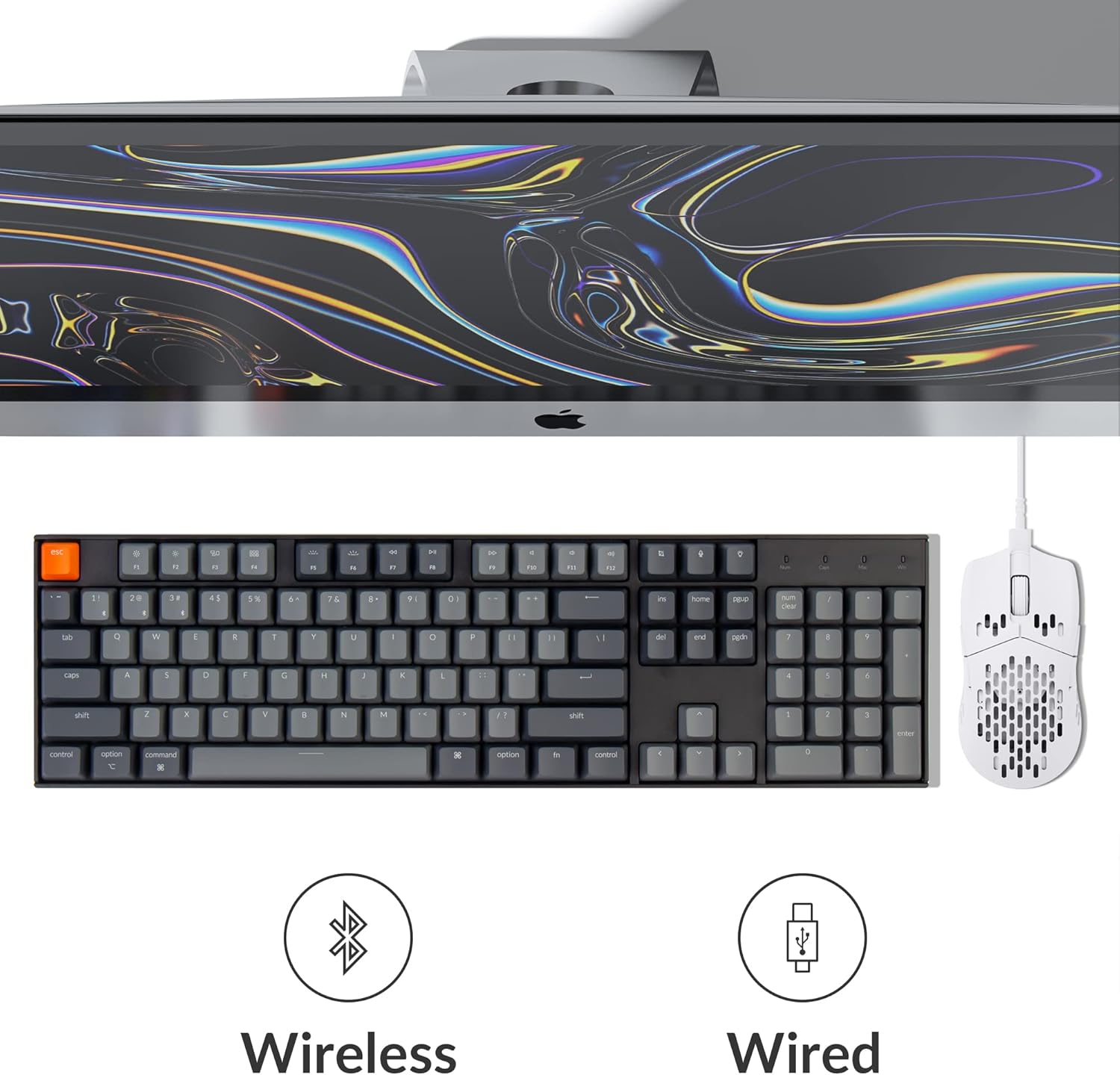 Keychron K10 Full Size 104 Keys Bluetooth Wireless Mechanical Gaming Keyboard for Mac Windows with Keychron Super Brown Switch, Multitasking/White LED Backlight/USB C Wired Computer Keyboard