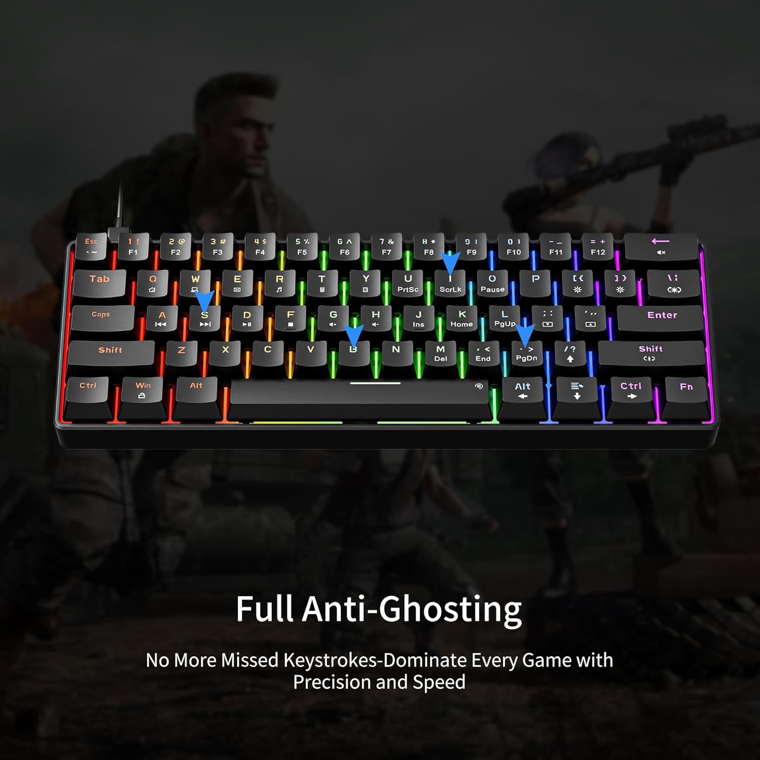 Newmen GM611 Mechanical Keyboard,Rainbow LED Backlit Gaming Wired Keyboards Compact Mini 61 Keys Portable 60 Percent Mechanical Keyboard with Black Keycaps,for Windows Laptop PC Linear Red Switches