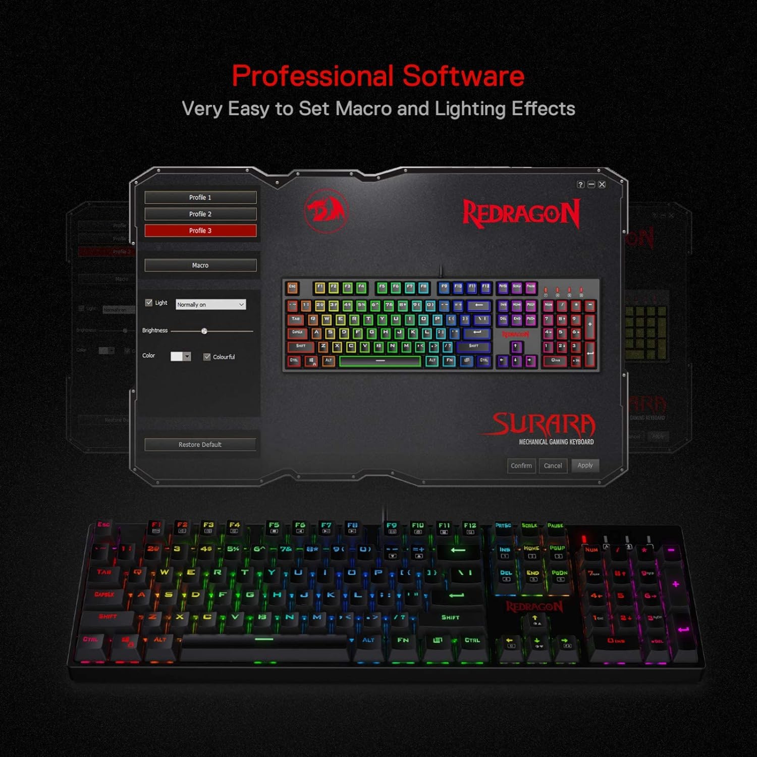 Redragon K582 RGB Mechanical Gaming Keyboard, 100% 104 Keys Standard Layout Gaming Keyboard with Double-Shot ABS Keycaps, Dynamic 16.8M RGB Backlit & Linear Red Switch, Redefine Software Supported