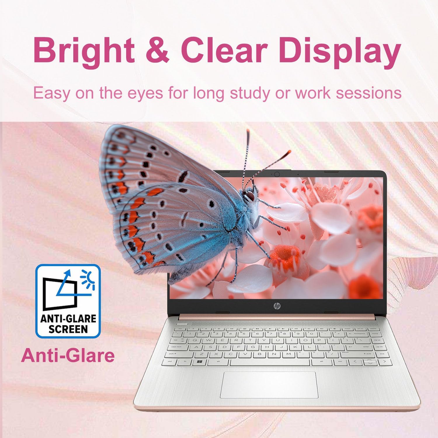 HP 14″Rose Gold Lightweight Laptop, with Office 365 & Copilot AI, Intel Processor, 4GB RAM Memory, 64GB SSD + 1TB Cloud Storage