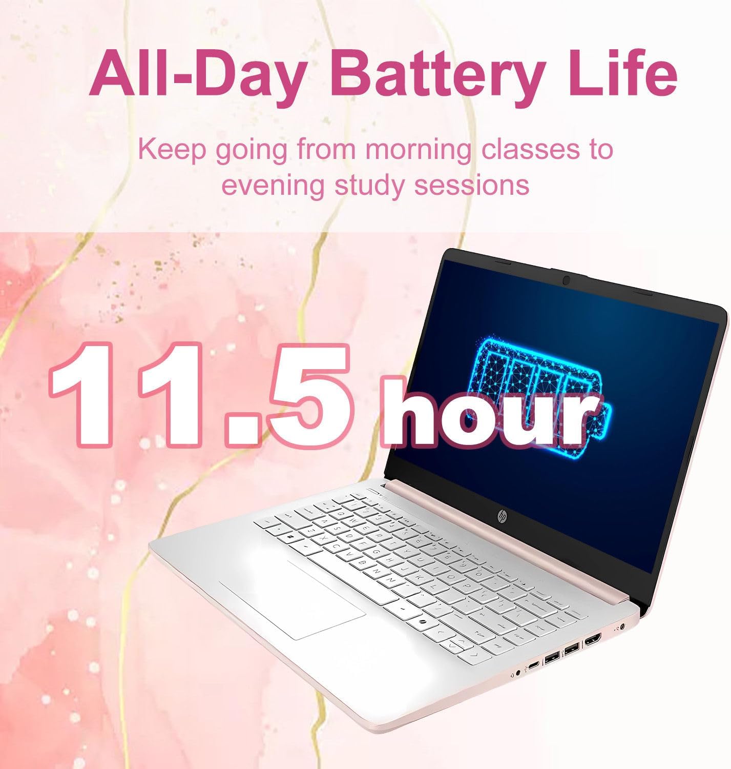 HP 14″Rose Gold Lightweight Laptop, with Office 365 & Copilot AI, Intel Processor, 4GB RAM Memory, 64GB SSD + 1TB Cloud Storage